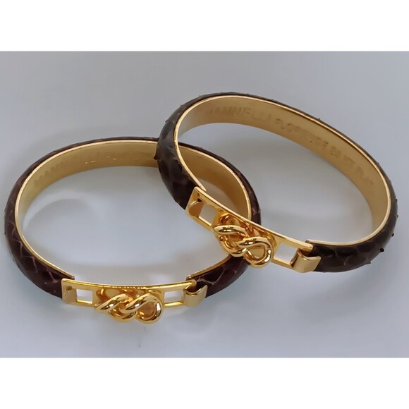 Vintage MANNELLI Florence 24K Gold Plated Snakeskin Hinged Bracelet + 1 FREE 6.5 - Picture 10 of 10